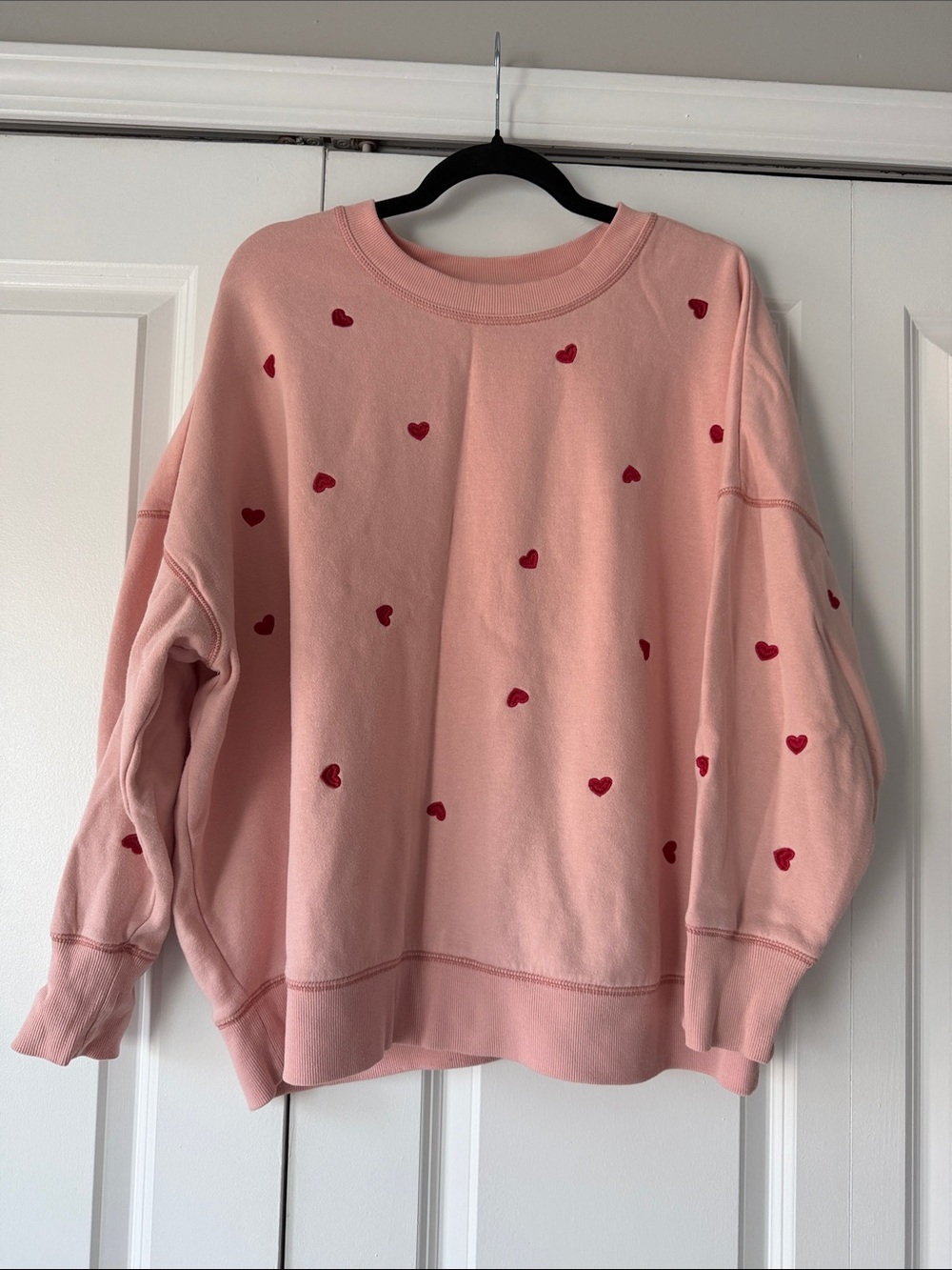 Maurices Pink Sweatshirt with Red Embroidered Hearts